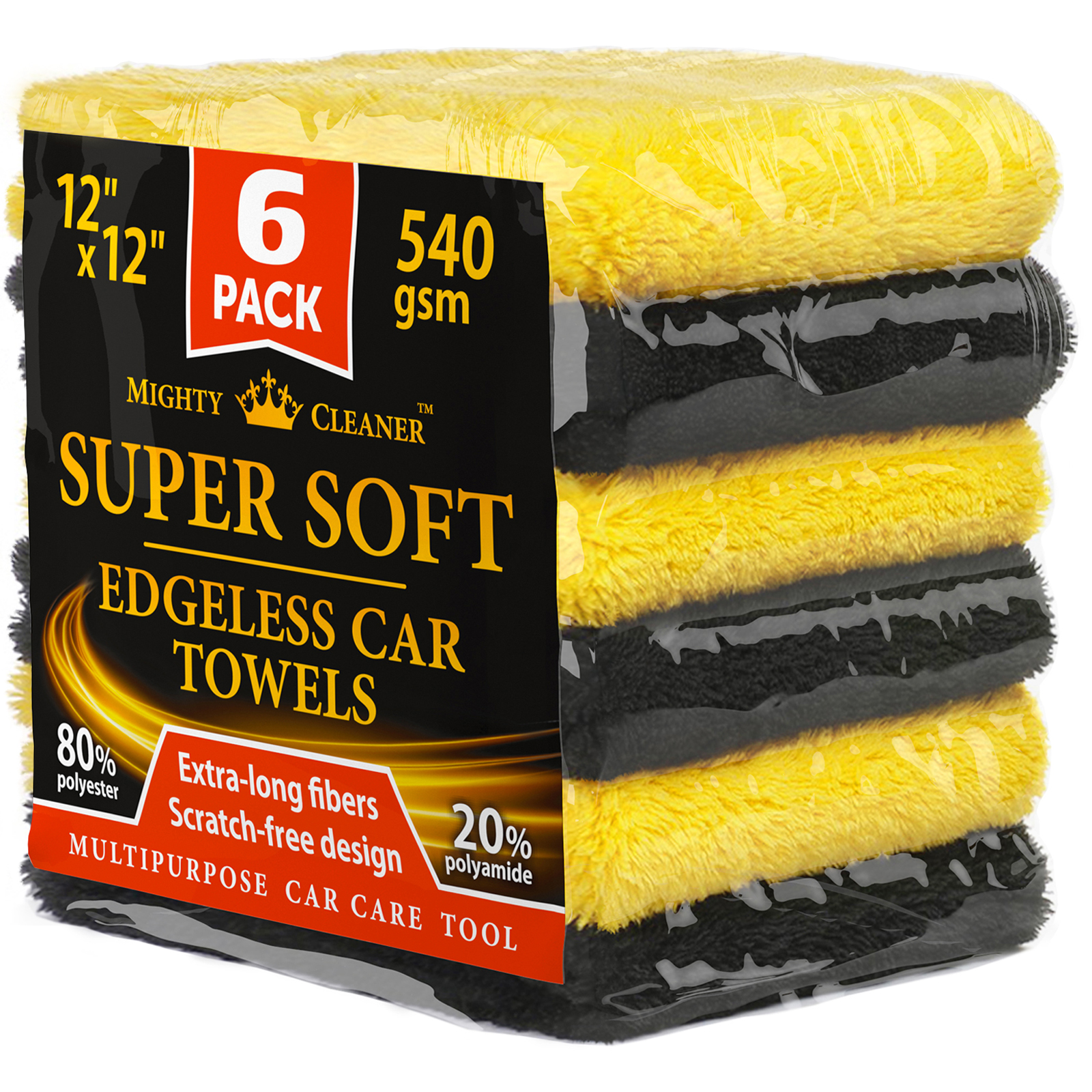 Edgeless Microfiber Towels for Cars – 6 Pk - 12”x12” Сar Detailing