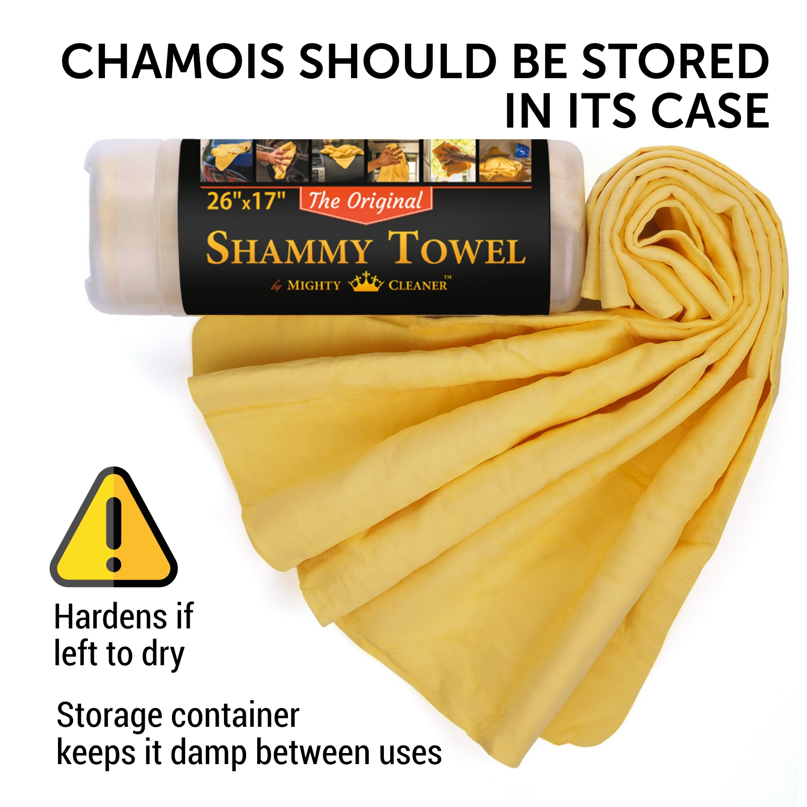 Car Drying Towel - 26 x 17 Chamois Cloth for Car - Original Shammy Towel  for Car Yellow Car Wash Towel with Mould Proof and Packaging Barrel